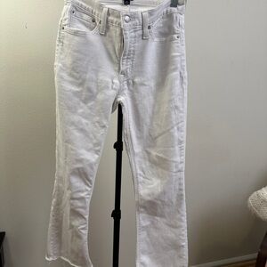 J crew mid rise flare crop white jeans